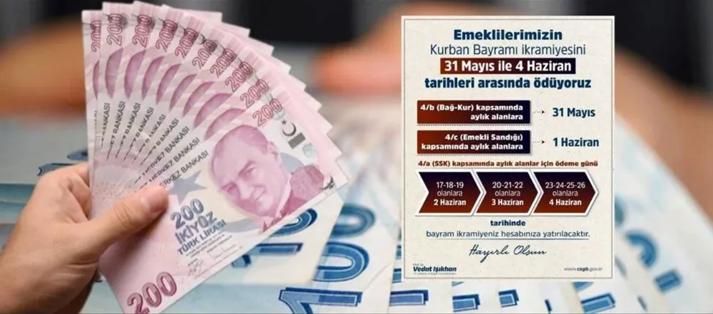 EMEKLİYE BAYRAM İKRAMİYELERİ 2-3-4 HAZİRAN TARİHLERİNDE ÖDENECEK